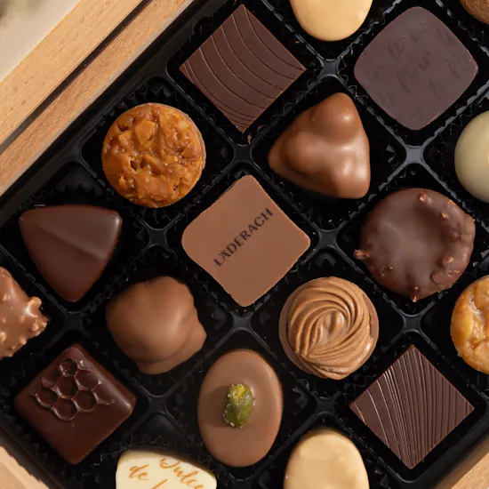 Läderach Praline and Truffle Double Layered Large Wooden Chocolate Box