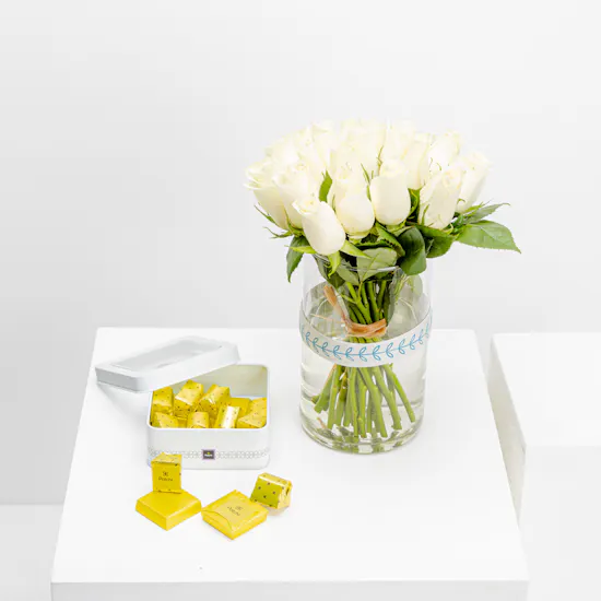 Patchi Tin Chocolate Box | White Roses Vase