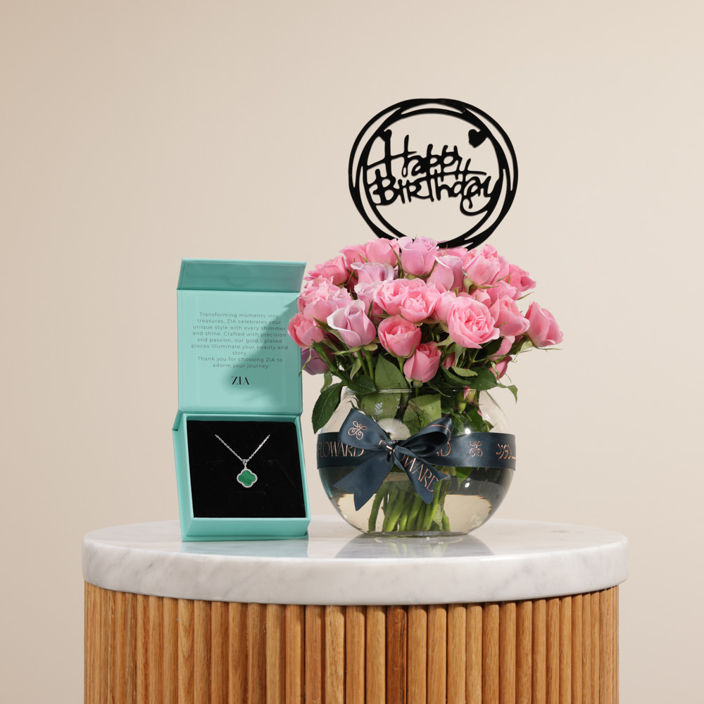 Zia Malachite Zircon Stone Charm Necklace | Birthday Flowers