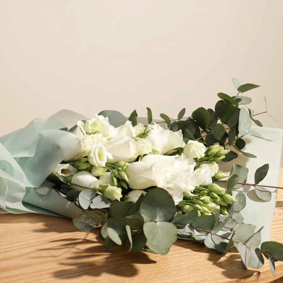 Shiny White Roses | Green Wrap 3