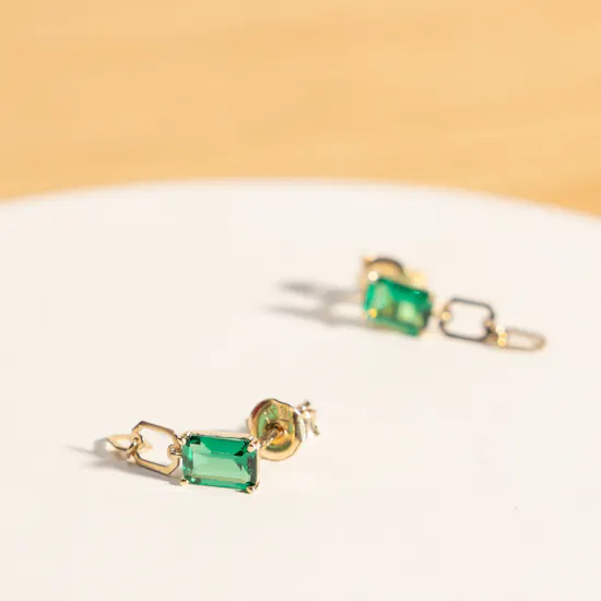 L'azurde Baguette Green Stones Drop Earrings