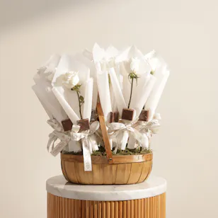 Floward Essence of Heritage Chocolate and White Rose Favor Basket