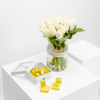 Patchi Tin Chocolate Box | White Roses Vase
