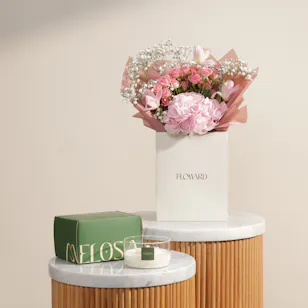 Melosa Rosé Imperial Candle | Morning Grace Flower Bouquet