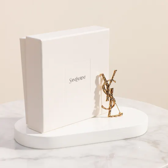Saint Laurent Cassandre Crocodile Gold Metal Brooch