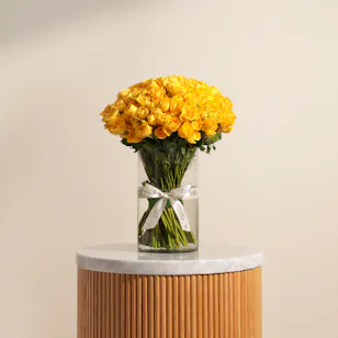 Yellow Baby Roses Vase | 50 Flowers