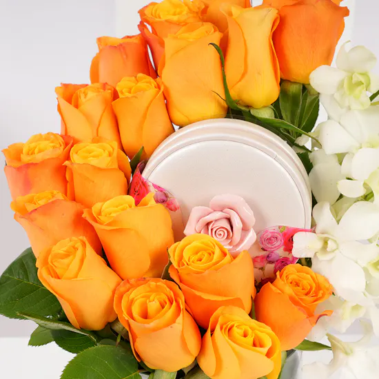 Bostani Floral Chocolates Box | Orange Roses