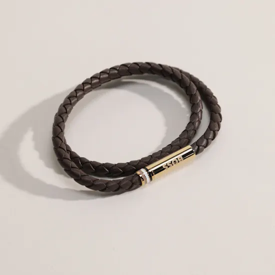 Hugo Boss Ares Double Braided Leather Cuff Men's Wristband