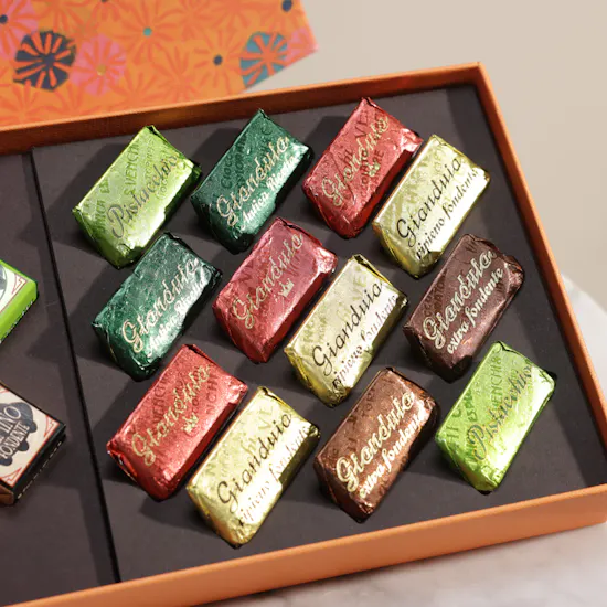 Venchi Murrine Cremino and Gianduiotto Chocolates Onrange Gift Box