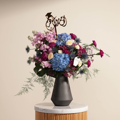 Carnation Purple & Matthiola Pink | Black Vase