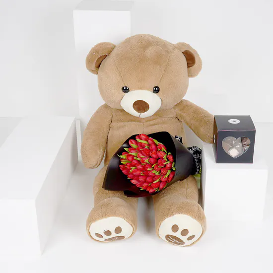 Red Tulips | Large Teddy Bear | Large Chocolate Box