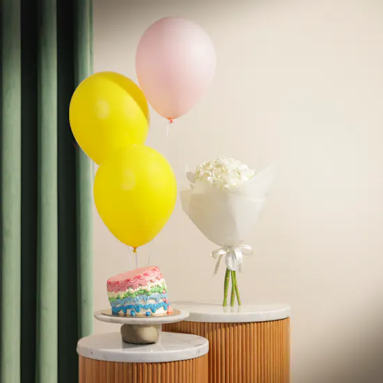 Floward Colored Birthday Cake | Flowers Bouquet and Balloons