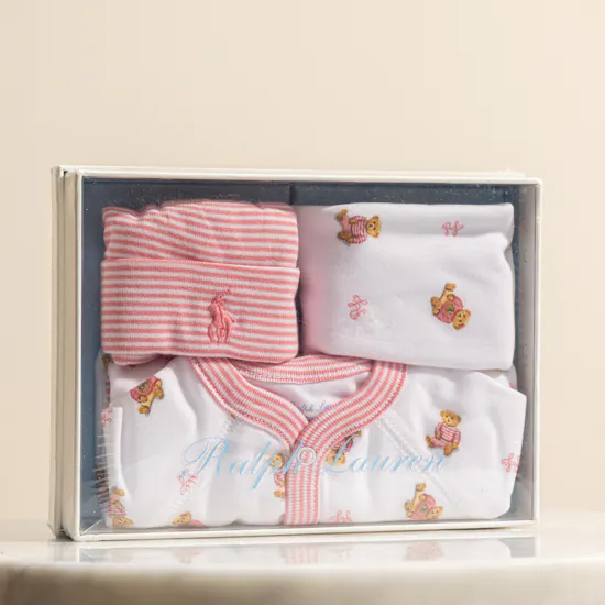 Ralph Lauren New Born Polo Bear Cotton Onesie Girl Gift Set