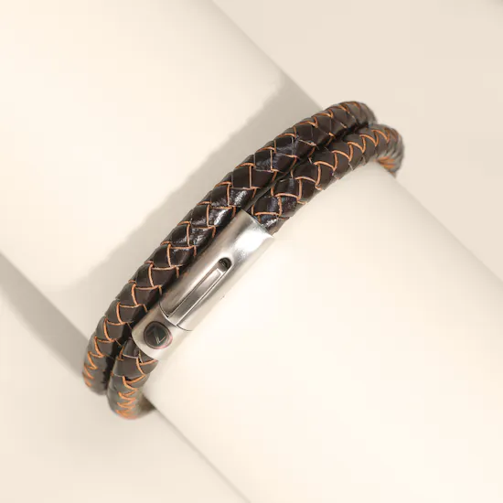 سوار جلد مزدوج بني داكن من زوس