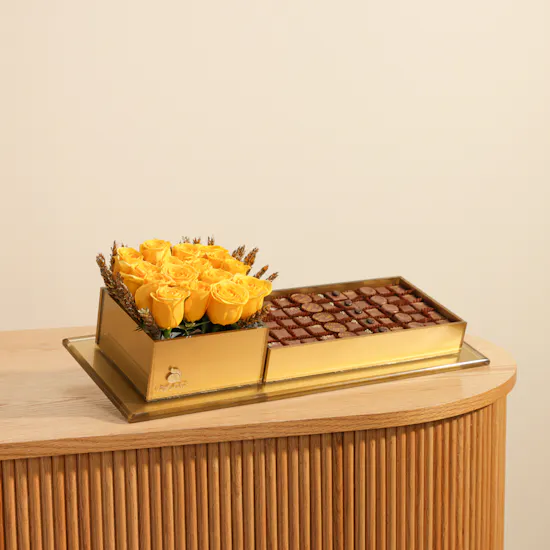 Abucci Elegant Chocolate Box | Cheerful Yellow Roses