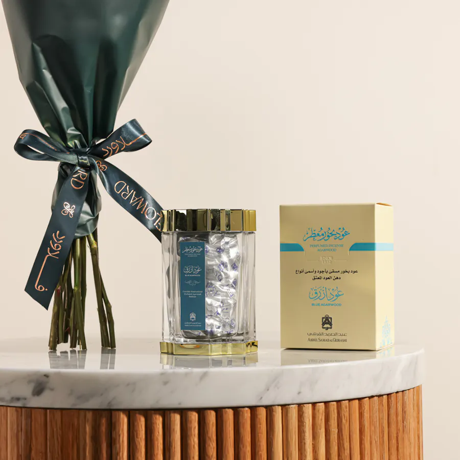 Abdul Samad Al Qurashi Blue Oud Scented Incense Stick | White Tune Flowers Bouquet 6