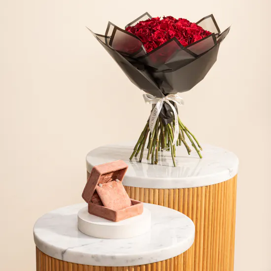 Siran by Iram Diamond Floral Shape Earrings | Stunning Red Roses Bouquet