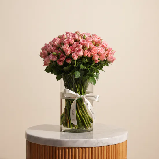 Pink Baby Roses Vase | 50 Flowers