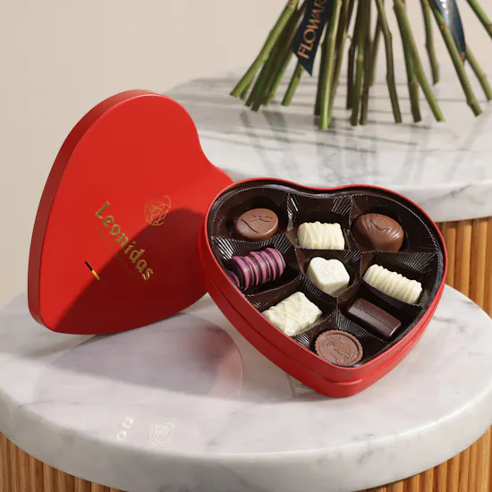 Leonidas Red Heart Chocolate Box | Stunning Red Flowers