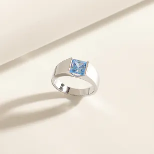 Floward Aqua Marine Silver Unisex Ring |  Size 7