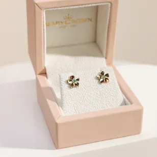 Baby Crown Natural Emerald Rose Kids Earrings