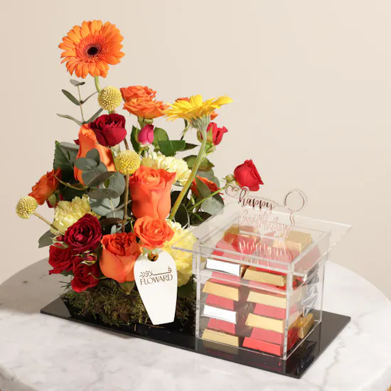 Ghazl Chocolatier Happy Birthday Chocolate Box | Warm Flowers
