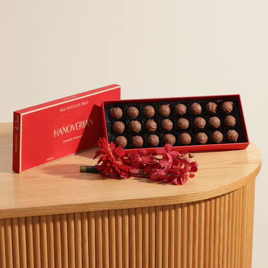 Hanoverian Truffle Chocolates Box and Elegance Red Flowers