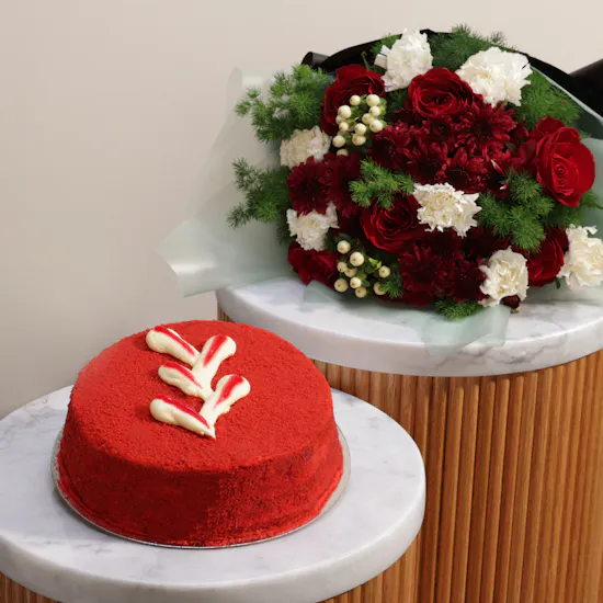 Floward Red Velvet Cake | Red Flowers