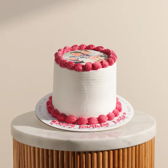 Floward Personalized Fuchsia and White Photo Cake