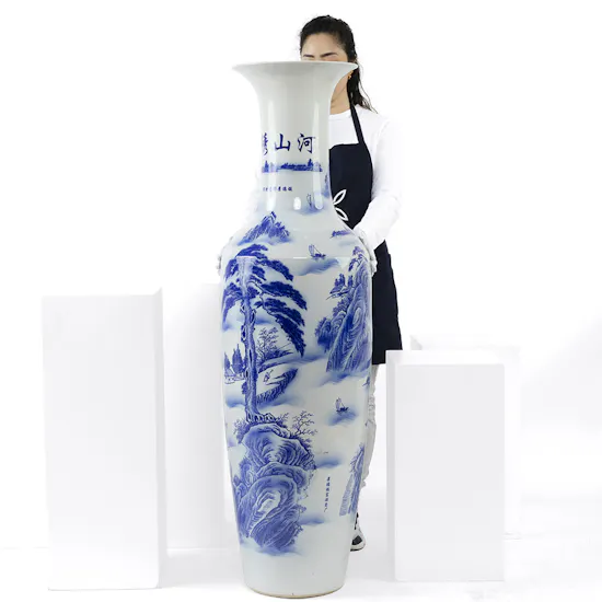 White & Blue Landscape Design Urn 140 CM