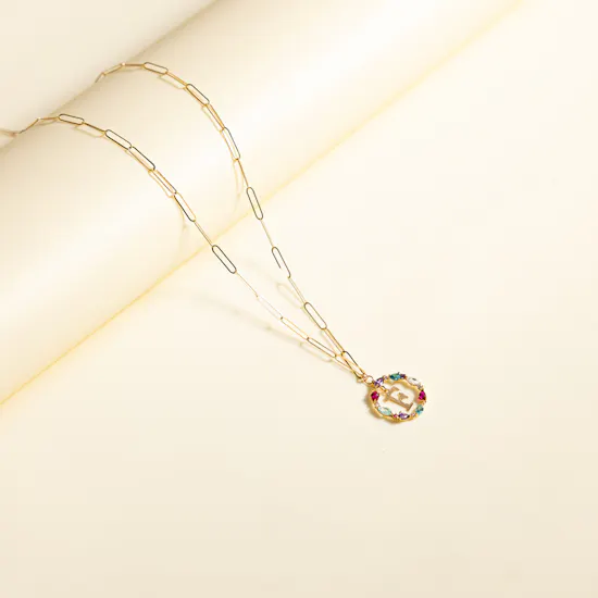 L'azurde Letter F Colored Stones Necklace