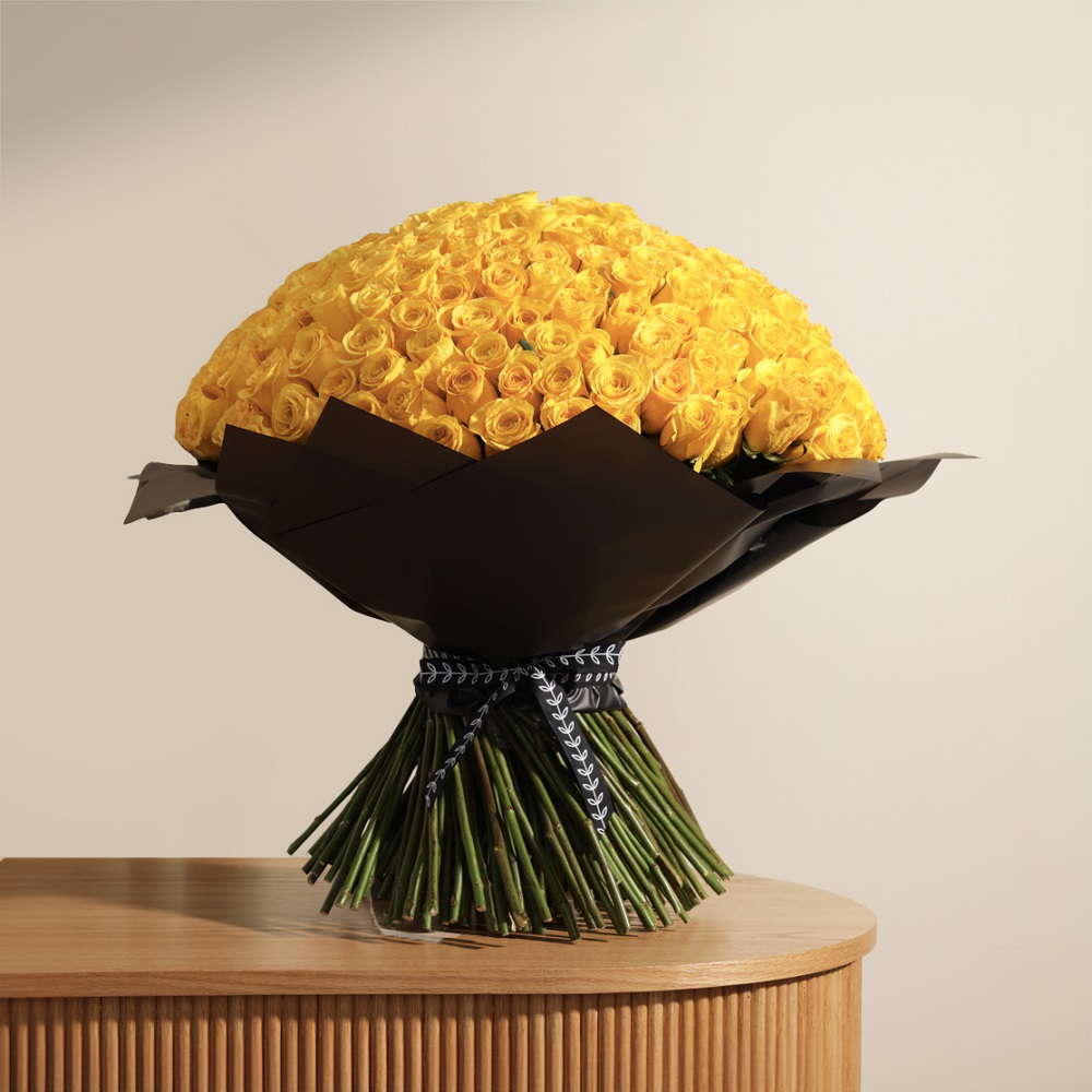 باقة جوري اصفر مشرقة  | 250 زهرة