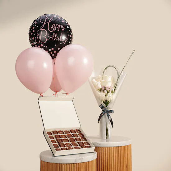 Floward Delicate Chocolate Box | Flowers Bouquet and Birthday Balloons Set