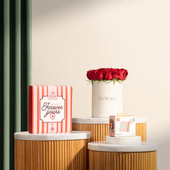 JBL Go4 Bluetooth Portable Speaker | Fleur Hearts Chocolate Box and Red Roses Box