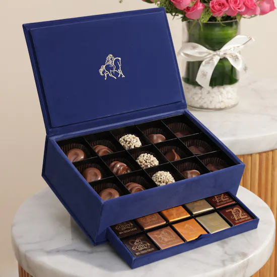 Godiva Small Navy Blue Royal Chocolate Box | Serenity Flowers Vase