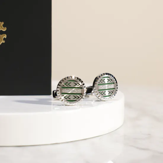 Roberto Cavalli Silver and Green Cufflinks