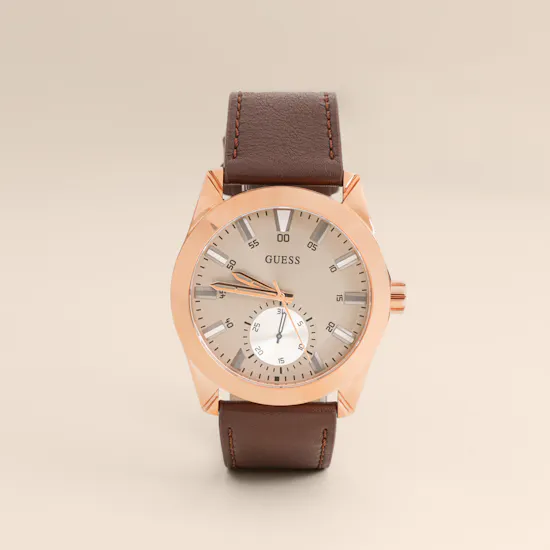 Guess Brown and Rose Gold Tone Multi-Function Men's Watch