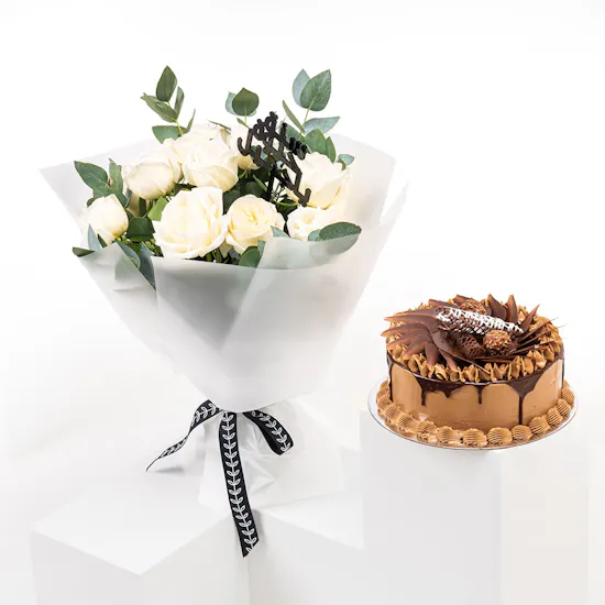 Ferrero Cake | White Roses Bouquet