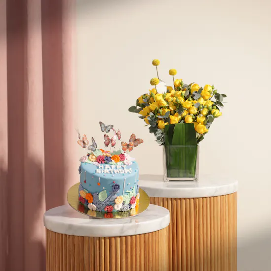 Floward Butterfly Birthday Cake | Cheerful Flower Vase