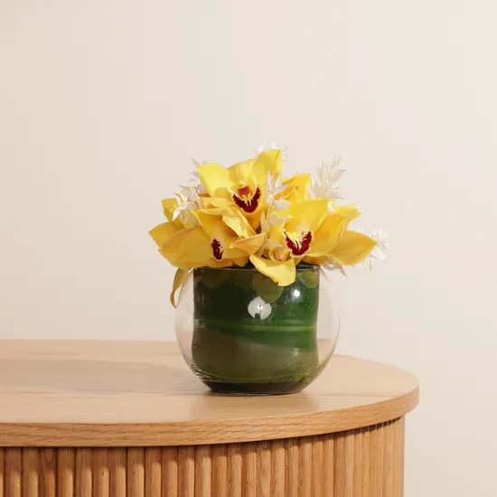 Yellow Cymbidium | Glass Vase