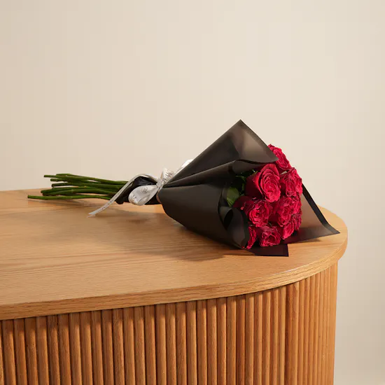 Crimson Red Roses Bouquet | 12 Flowers