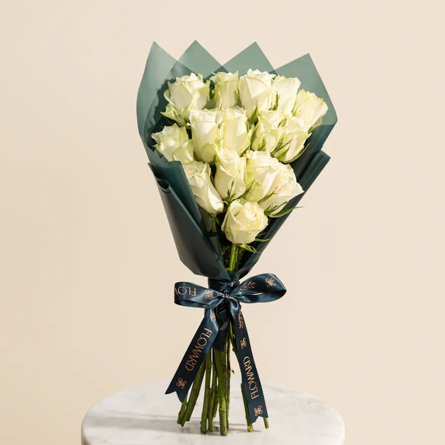 Gentle Bloom White Rose Bouquet | 15 Flowers  2