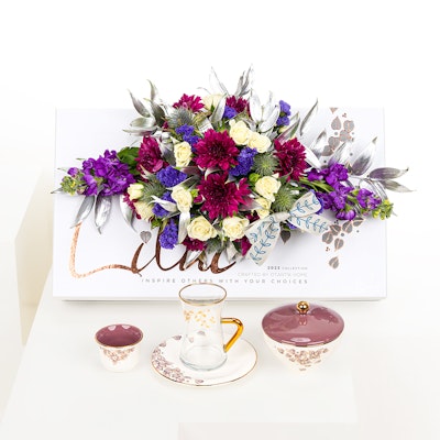 Otantik Tea and Coffee Set 19 Pieces From Lilac |  Purple Chrysanths