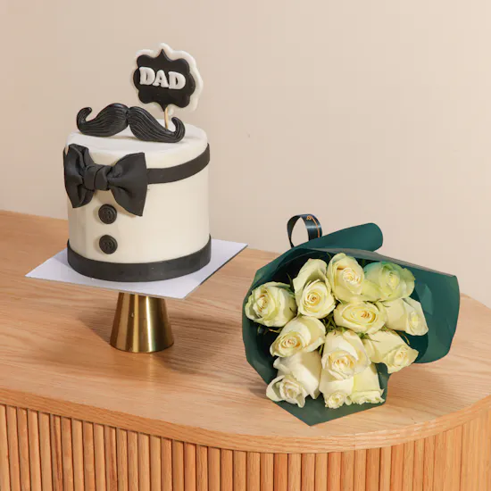 Floward Dad Black and White Cake | White Roses Bouquet