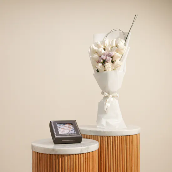 Ghazl Chocolatier Get Well Soon Mini Chocolate Box | Elegant Roses Bouquet