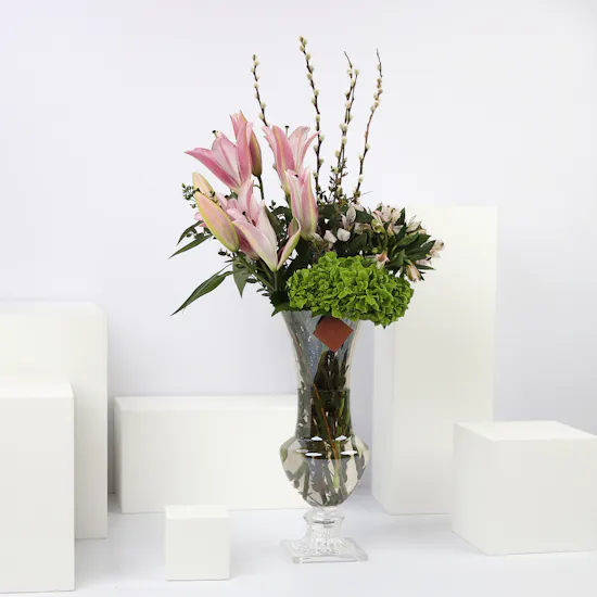 6 Pink Alstroemeria | Glass Vase