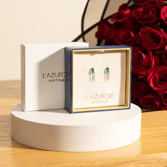 L'azurde Baguette Green Stones Drop Earrings | Elegance Bouquet
