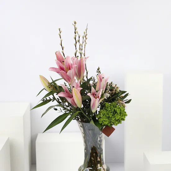 6 Pink Alstroemeria | Glass Vase