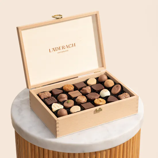 Läderach Praline and Truffle Double Layered Large Wooden Chocolate Box