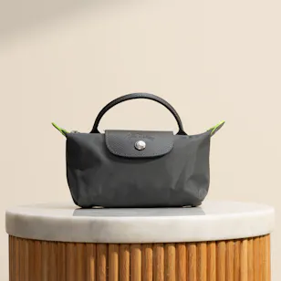 LongChamp Grey Pochette with Handle Le Pliage Tote Bag